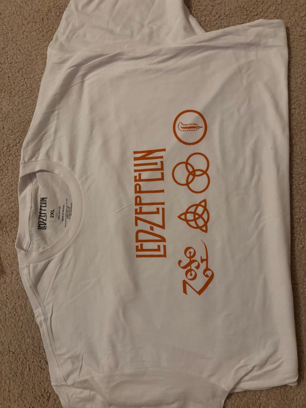 Gildan White Led Zeppelin Short Sleeve Tee with Orange Print